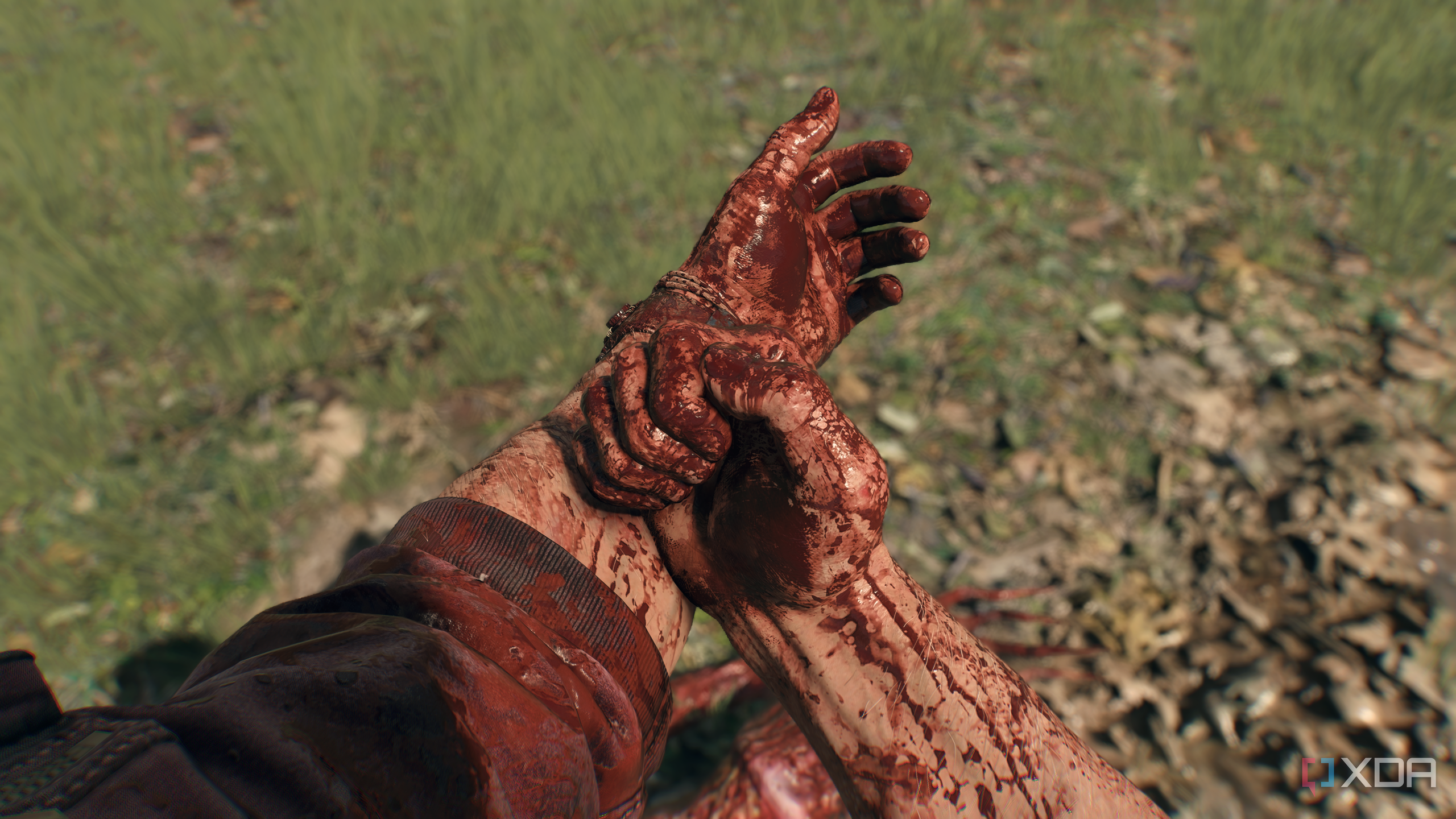Crane injecting himself with Chimera GSB in Dying Light: The Beast.