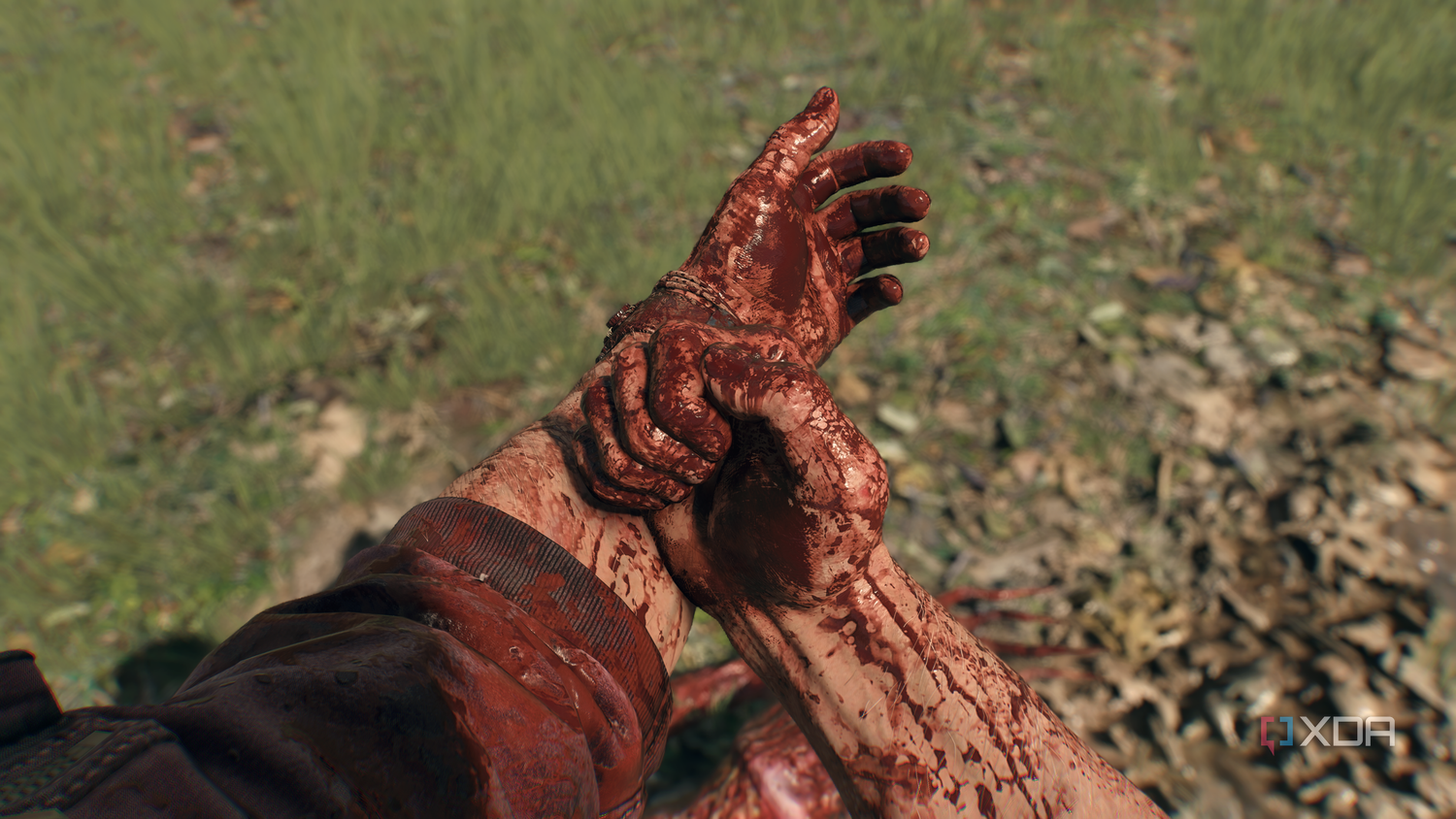 Crane injecting himself with Chimera GSB in Dying Light: The Beast.