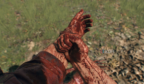 Crane injecting himself with Chimera GSB in Dying Light: The Beast.