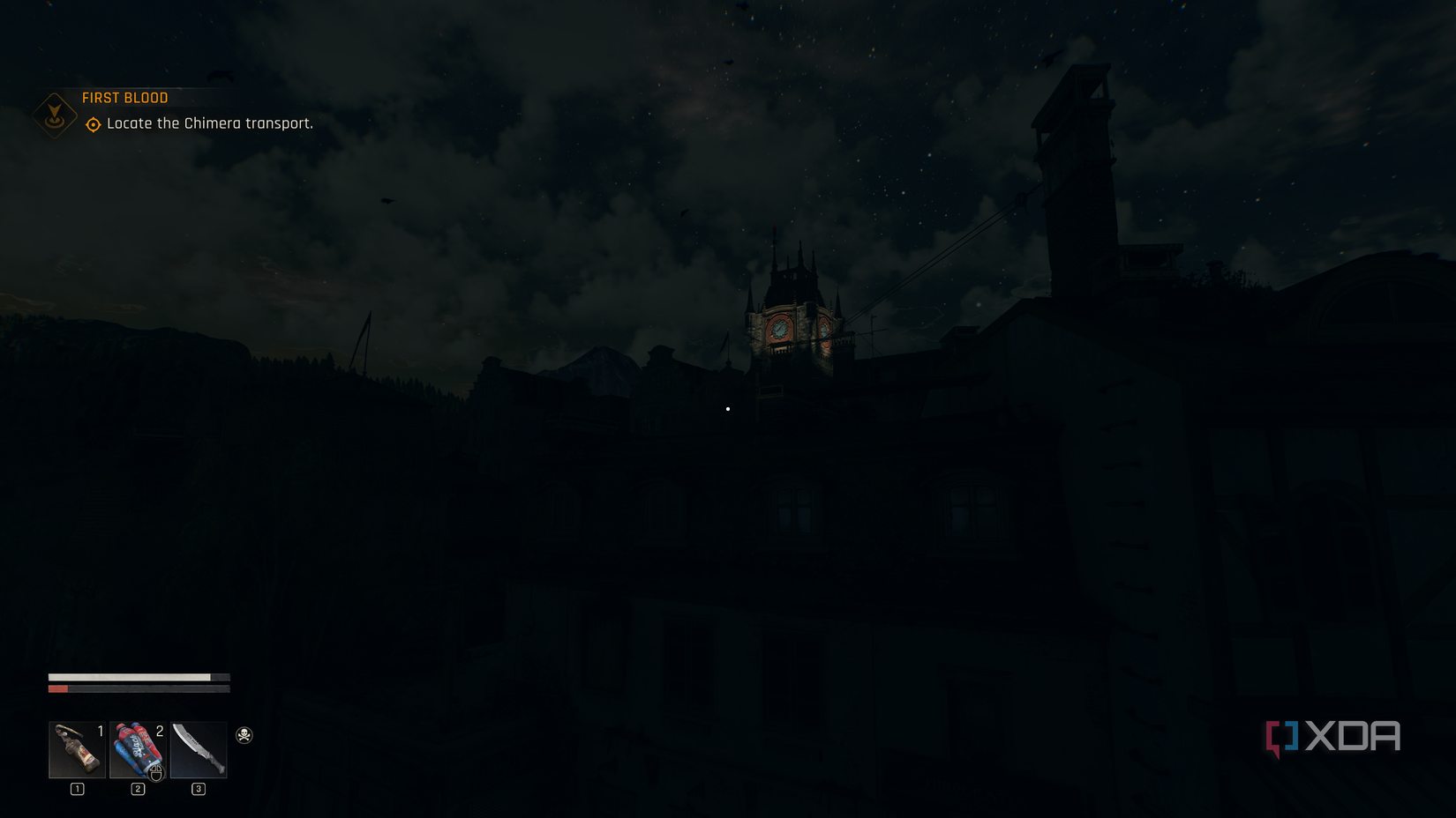 Complete darkness at nighttime in Dying Light: The Beast.