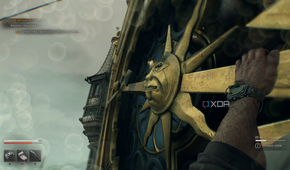 Climbing the watch hands of a huge clock tower in Dying Light: The Beast.