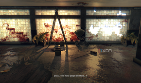 The bloodied 18th floor in The Tower in Dying Light.