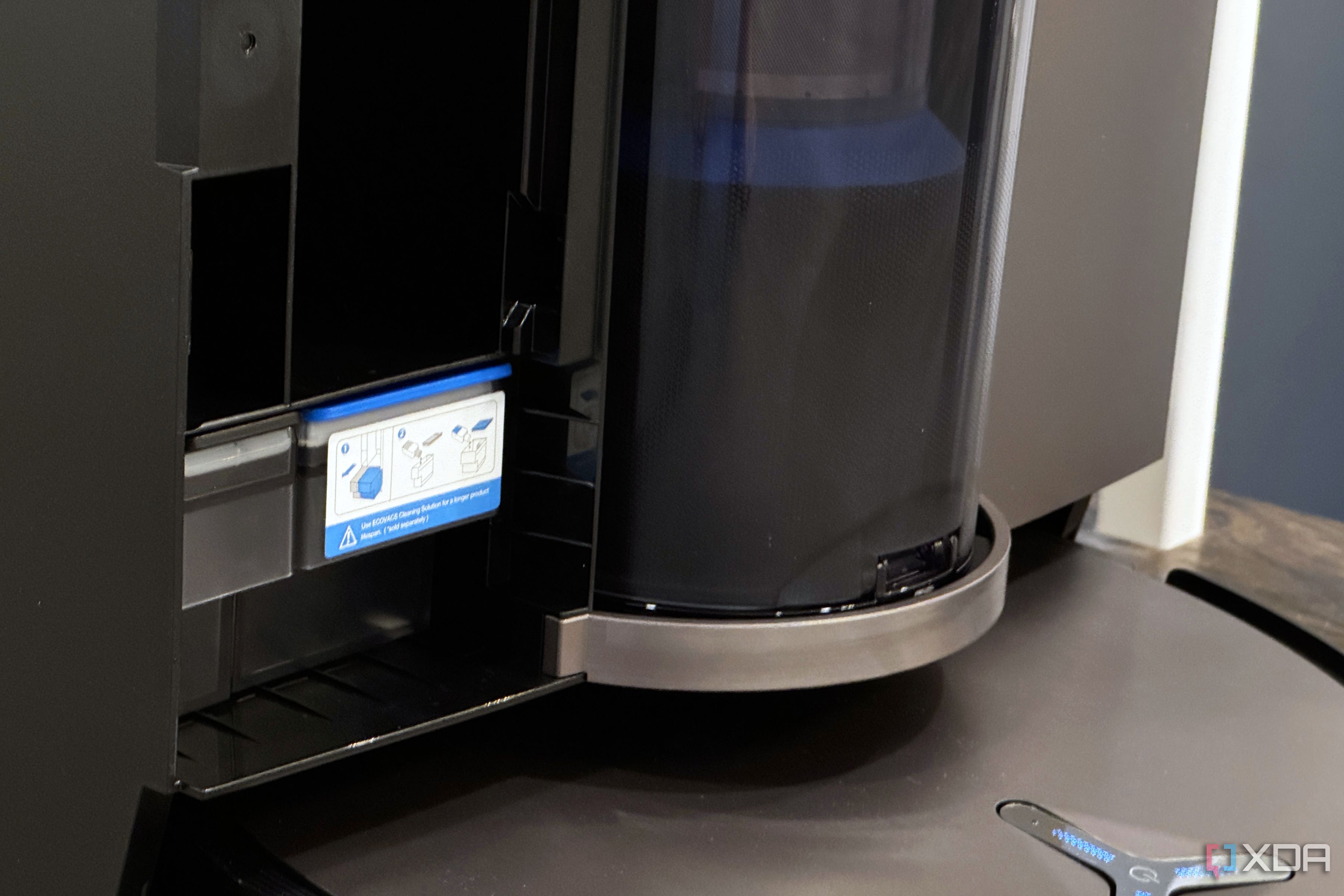 ecovacs x11 dock showing the new cleaning fluid tanks