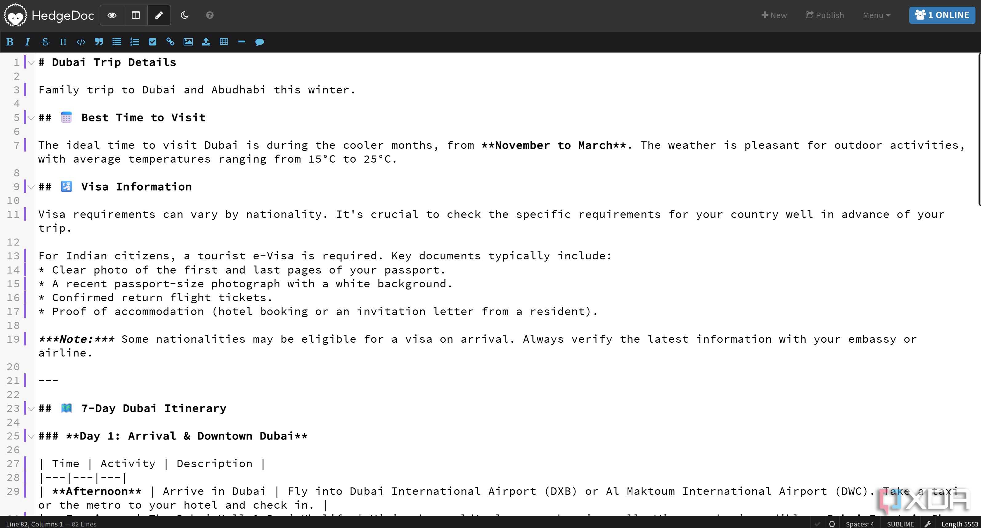 Document in edit view in light theme