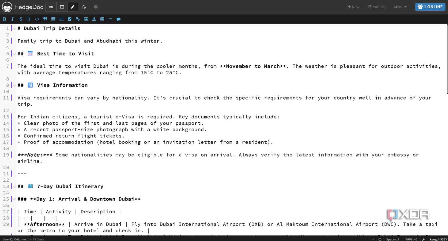 Document in edit view in light theme