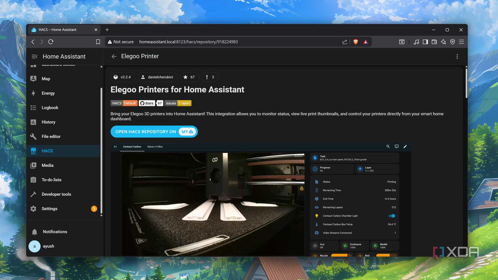 Setting up the Elegoo Printers integration via HACS
