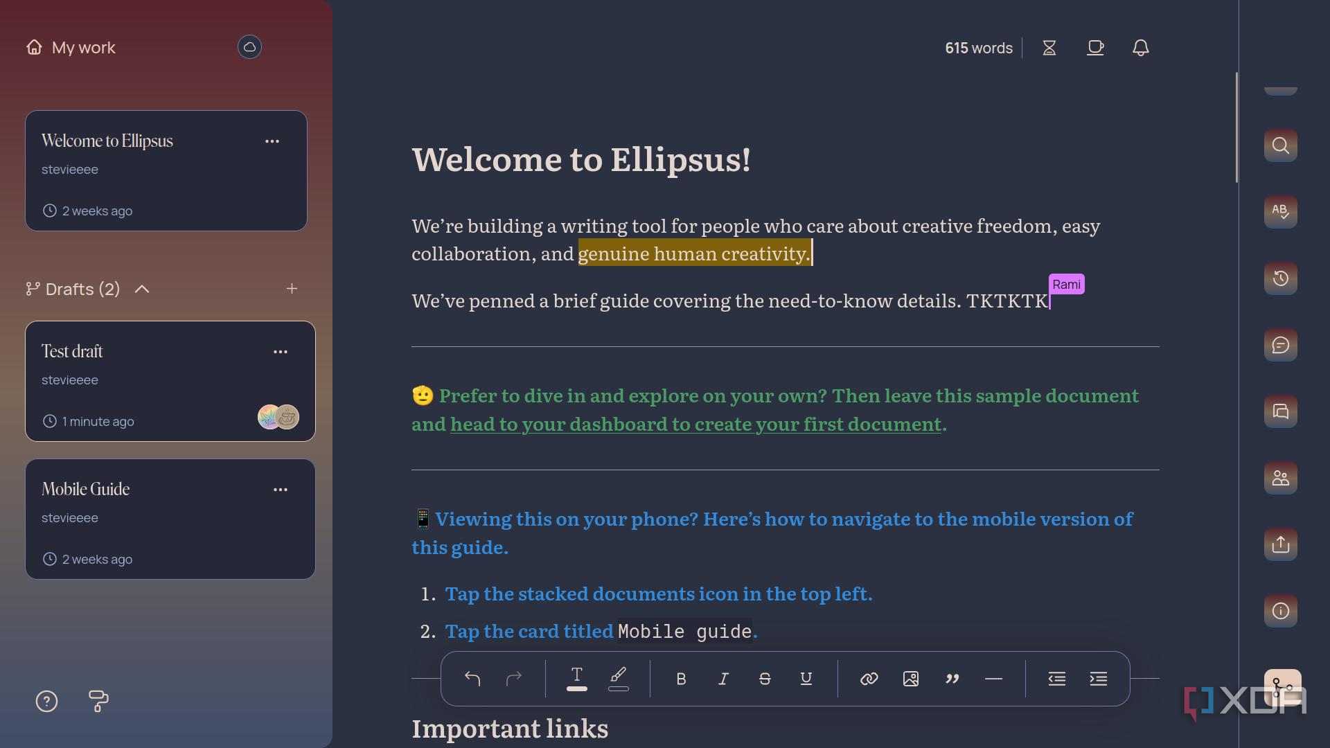 Ellipsus Interface This free writing app is still in beta but it's already replacing ...
