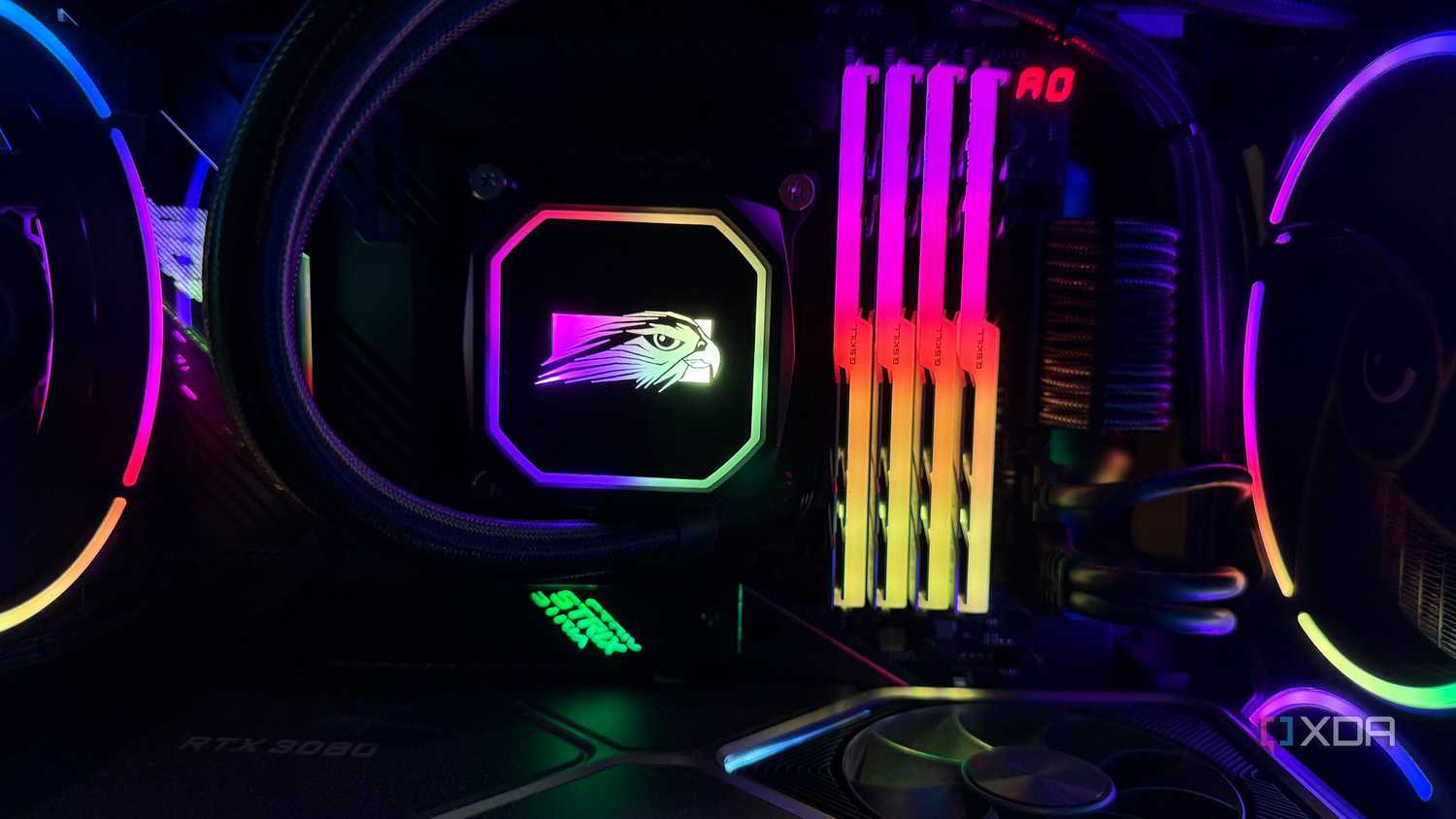 Close up of the proprietary AIO cooler on the Falcon Northwest Talon.
