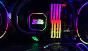 Close up of the proprietary AIO cooler on the Falcon Northwest Talon.