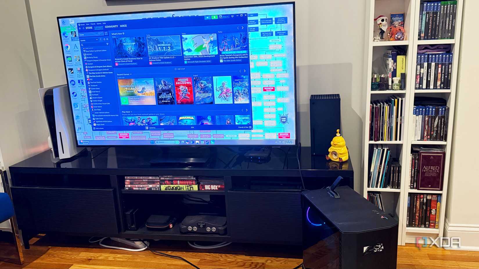 Falcon Northwest Talon desktop connected to a TV