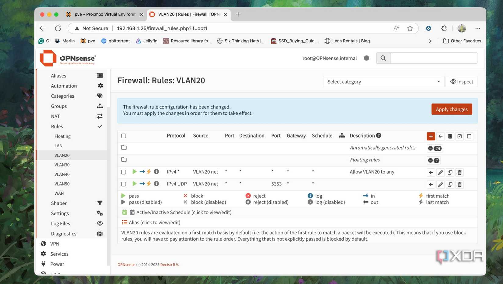 Firewall rule applied and its changes in OPNsense