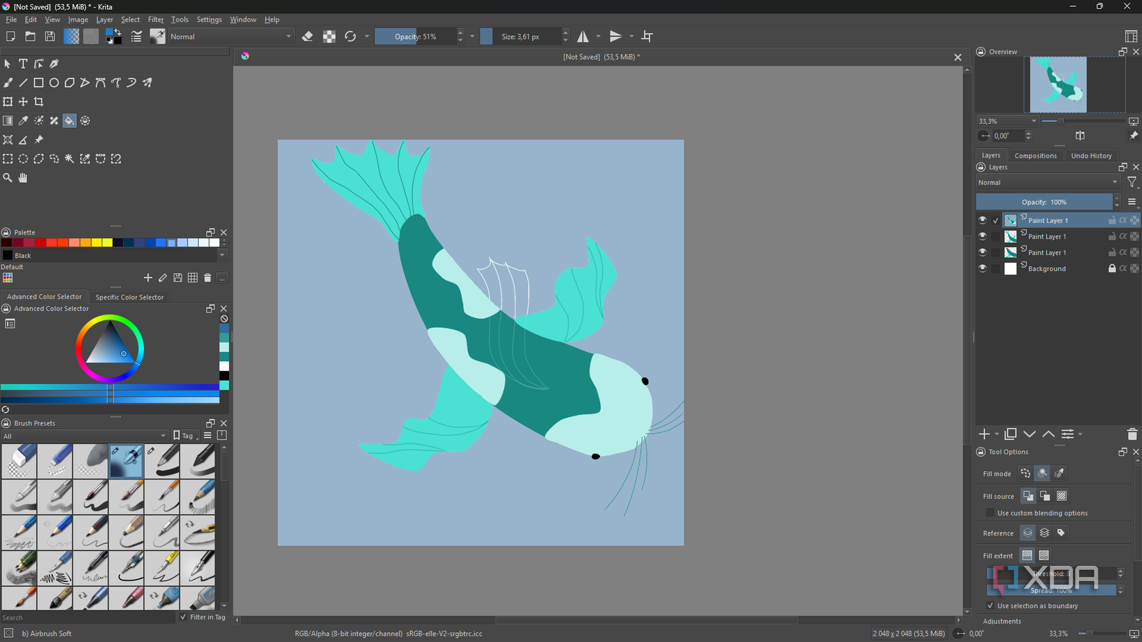 Ilustración de pez dibujada en Krita.