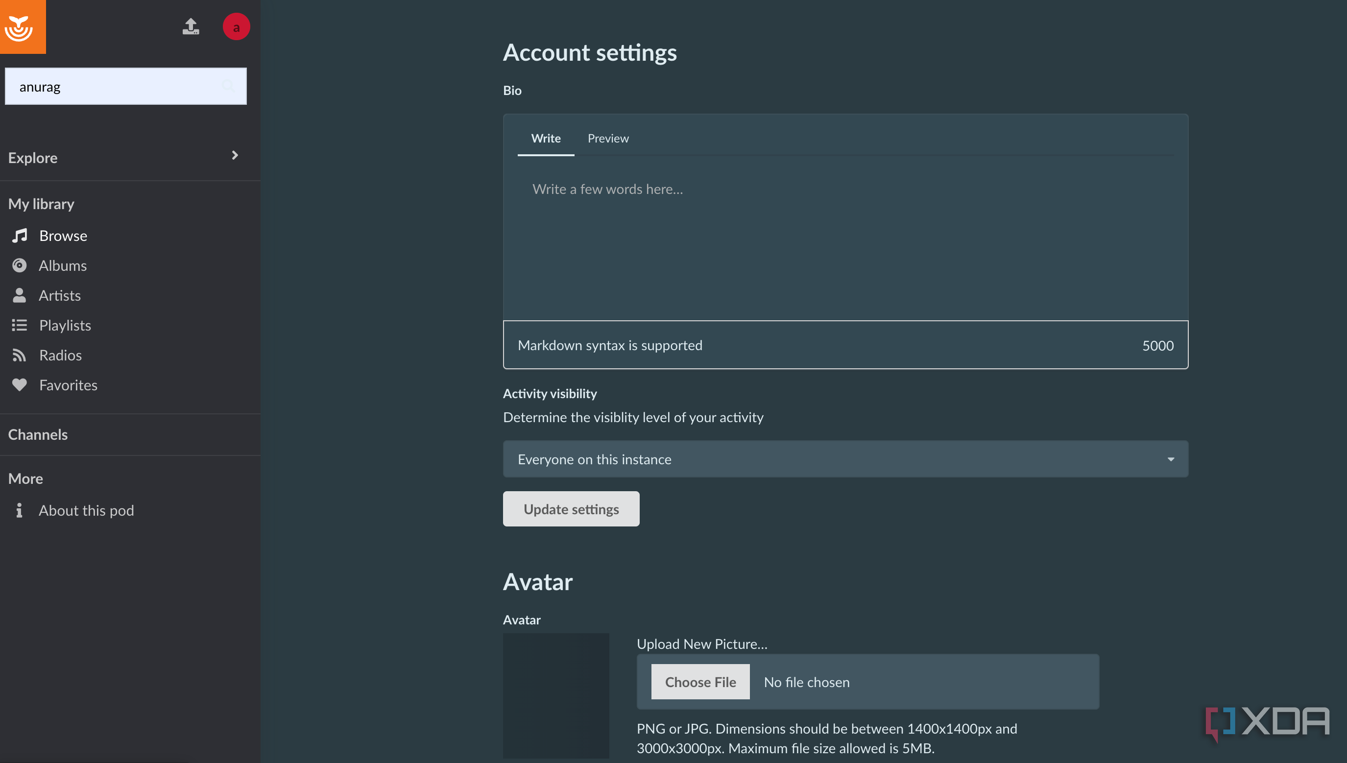 funkwhale settings