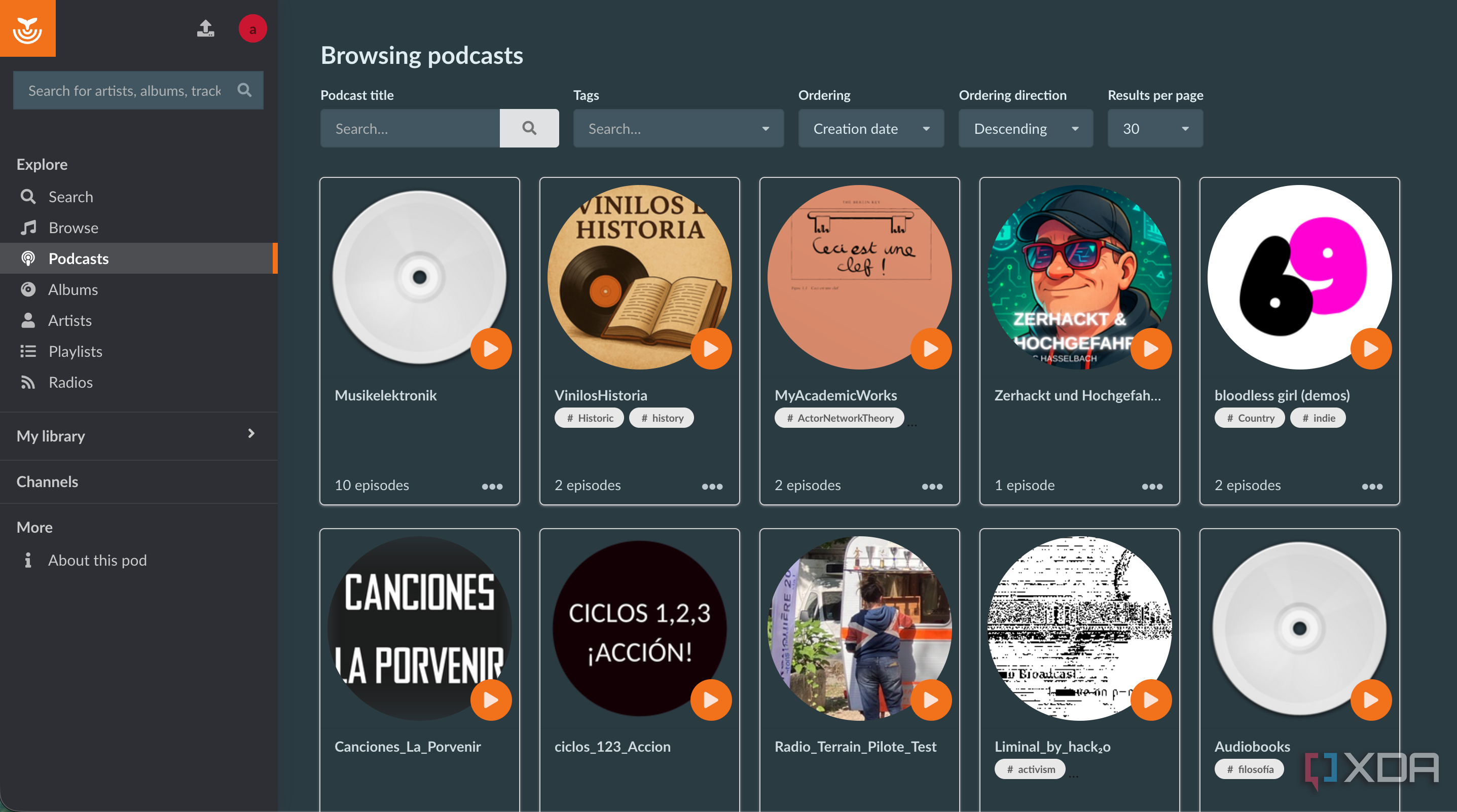 funkwhale podcasts page