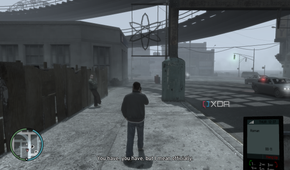Nico Bellic in snowy weather in GTA IV.