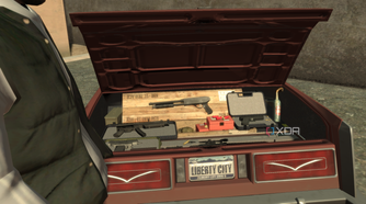 An open trunk chock-full with weapons in GTA IV.