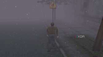 Harry Mason walking through Silent Hill in 1999's Silent Hill.