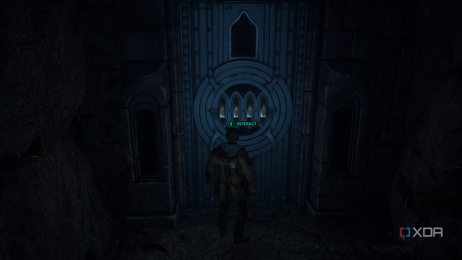 A locked door with a puzzle in Hell is Us.