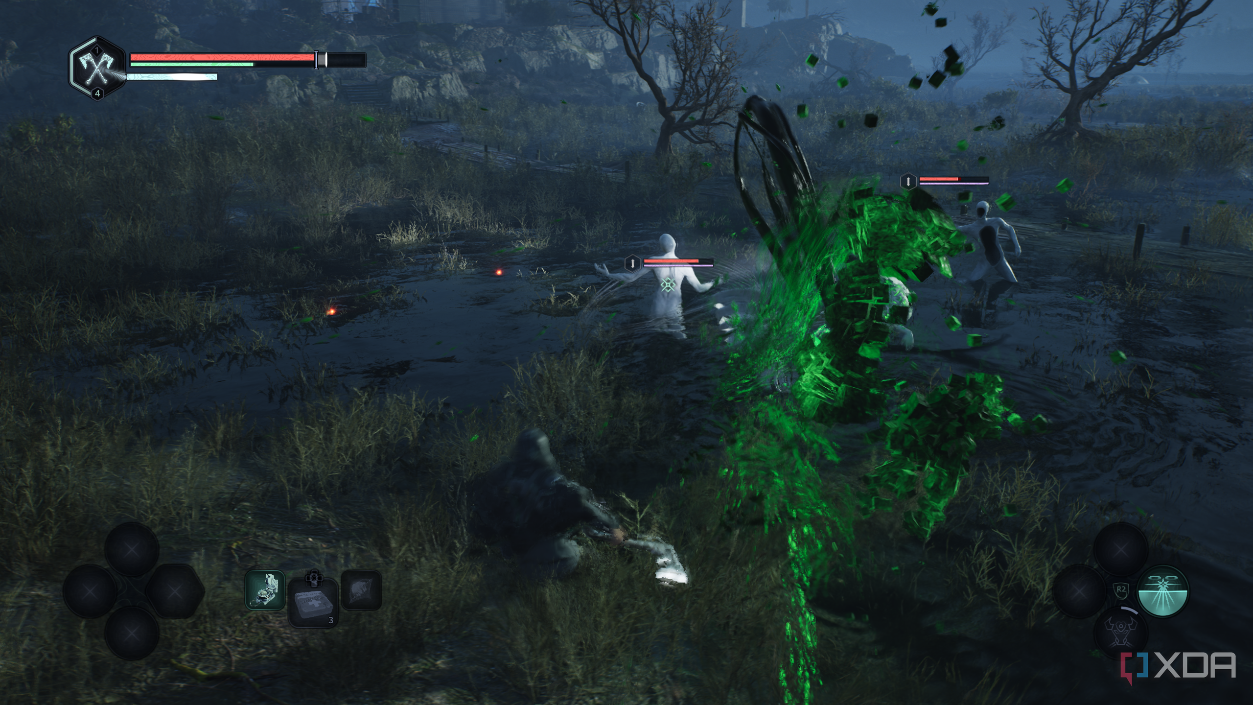 Fighting an enemy haze in Hell is Us.