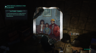 A burnt photograph of a family in Hell is Us.
