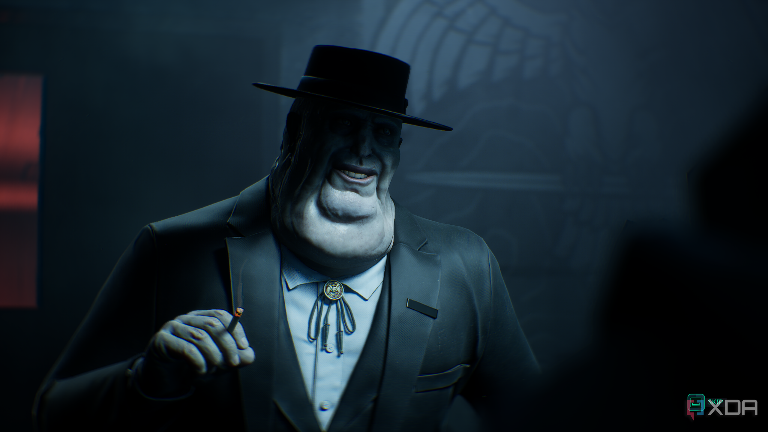 An unnamed man wearing a hat, smoking a cigarette in Hell is Us.