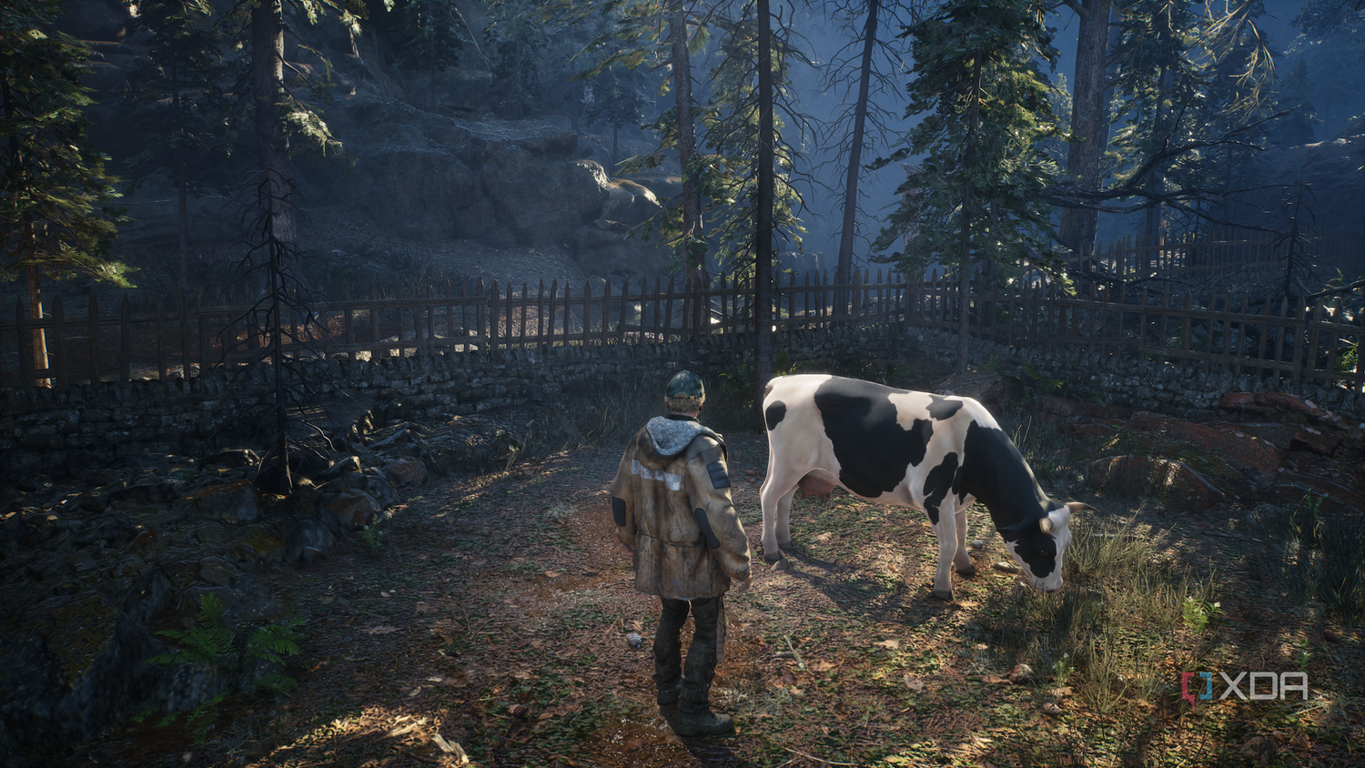 Standing next to a cow in Hell is Us.