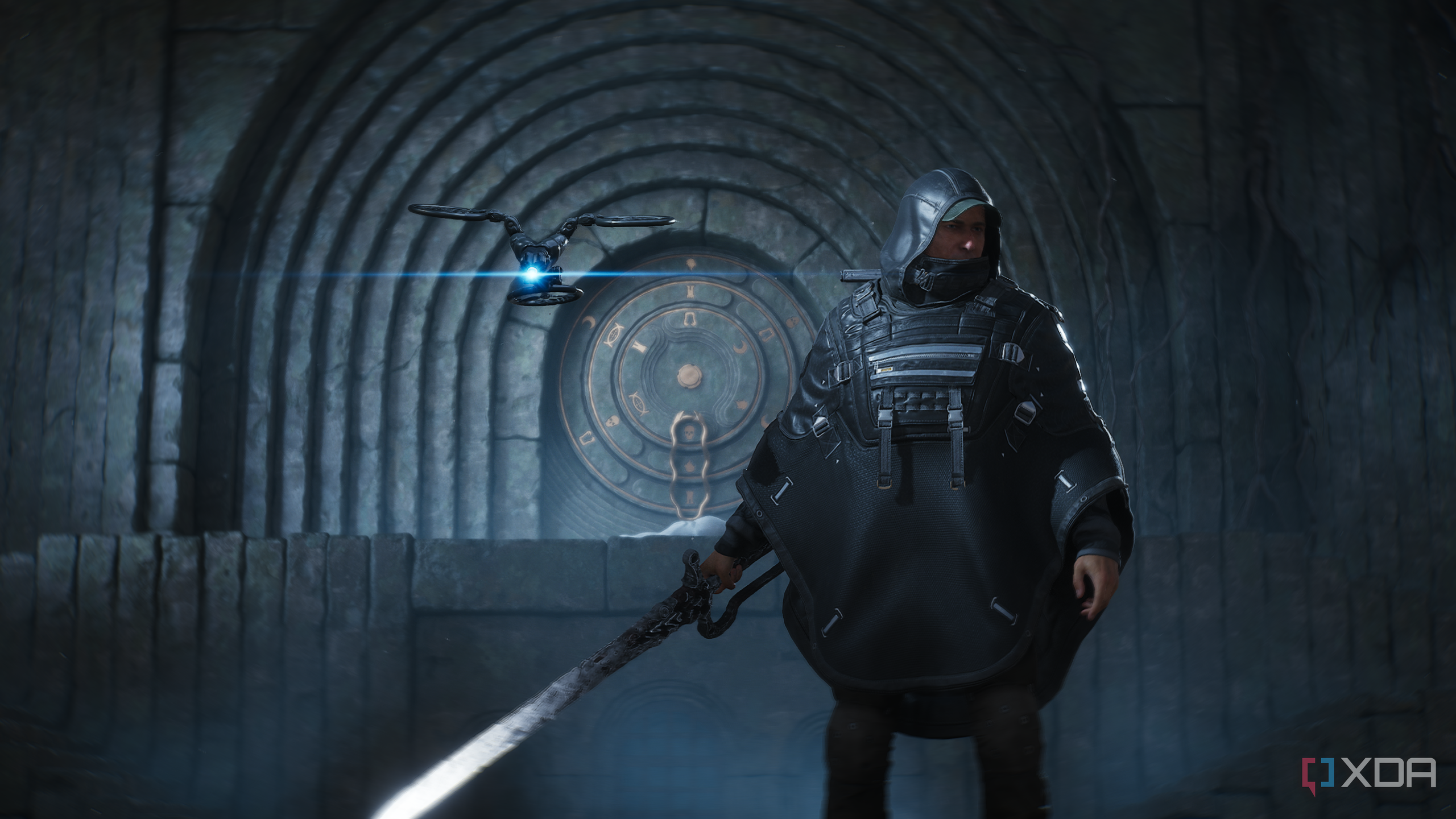 Remi holding a Lymbic weapon in Hell is Us.