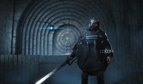 Remi holding a Lymbic weapon in Hell is Us.