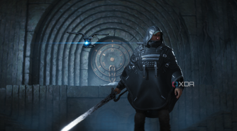 Remi holding a Lymbic weapon in Hell is Us.