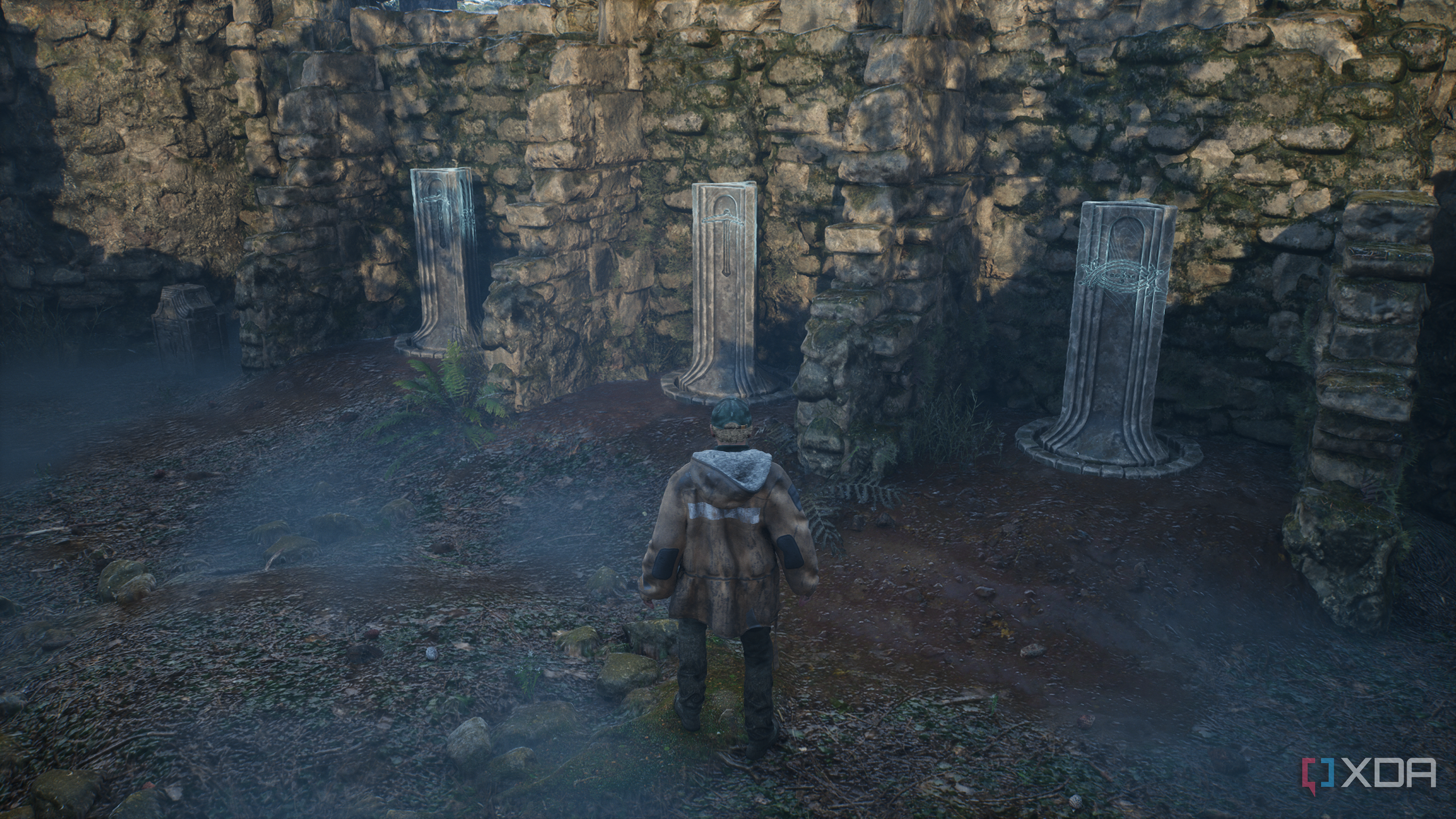 A stone pillar puzzle in the early hours of Hell is Us.