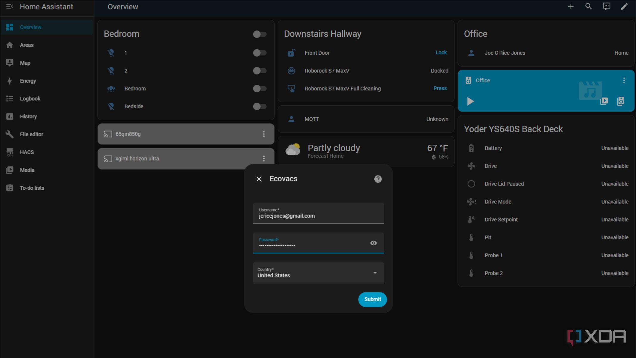 screenshot of home assistant adding the ecovacs integration