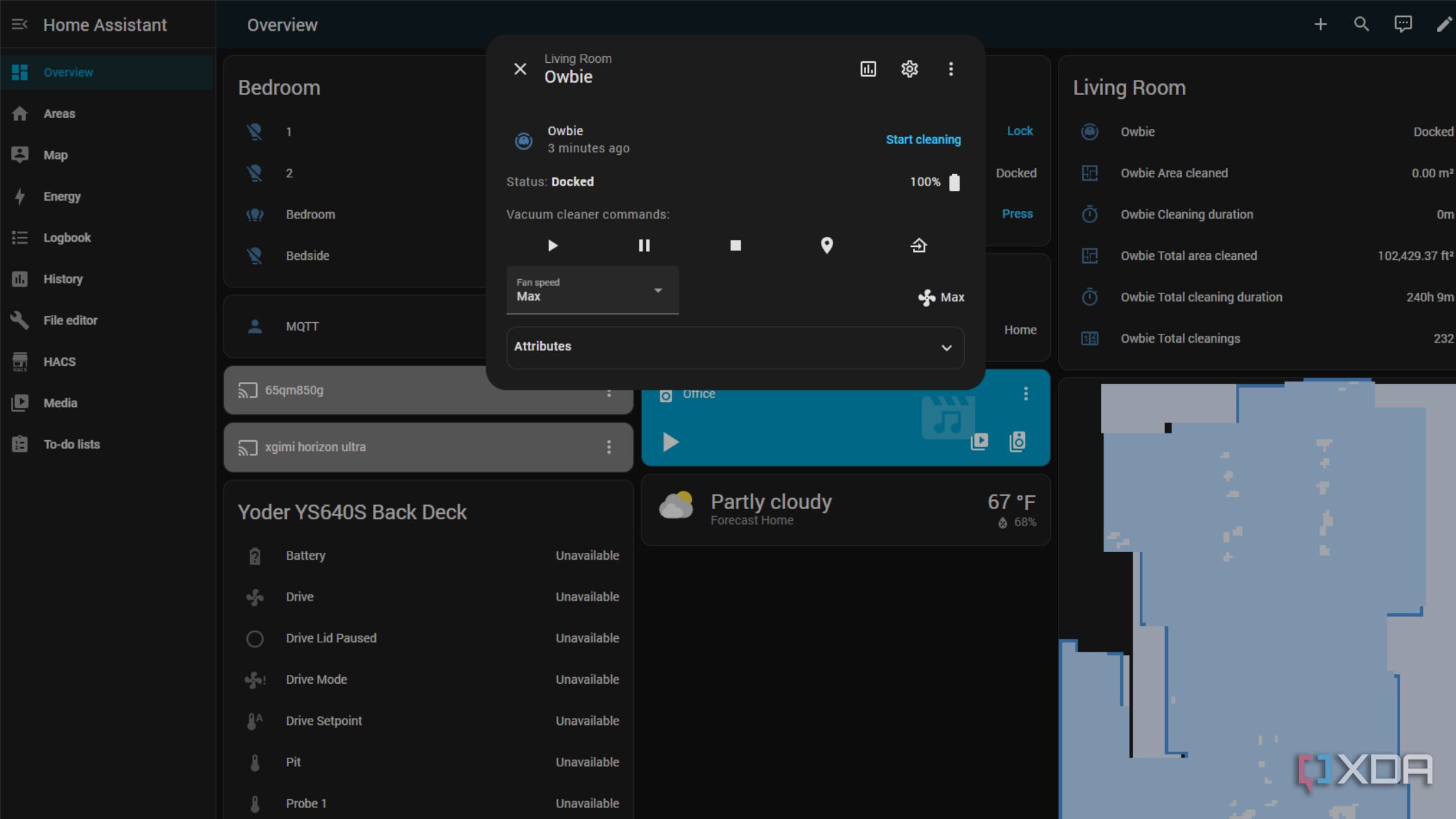 screenshot of home assistant showing the controls for my robovac