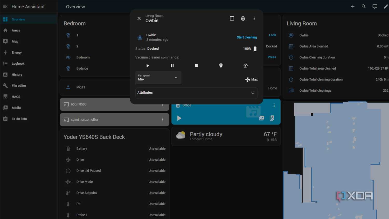 screenshot of home assistant showing the controls for my robovac