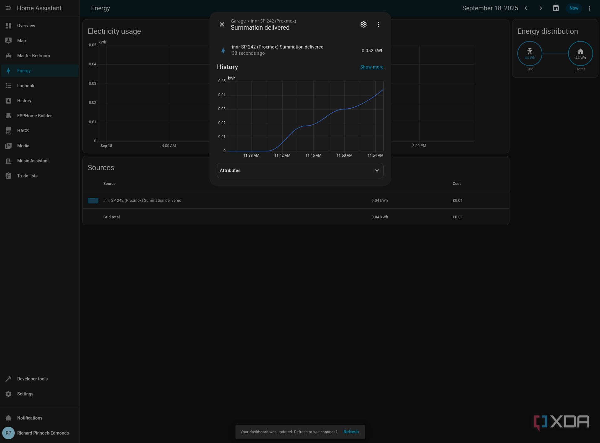 Home Assistant energy consumption for inner smart plug