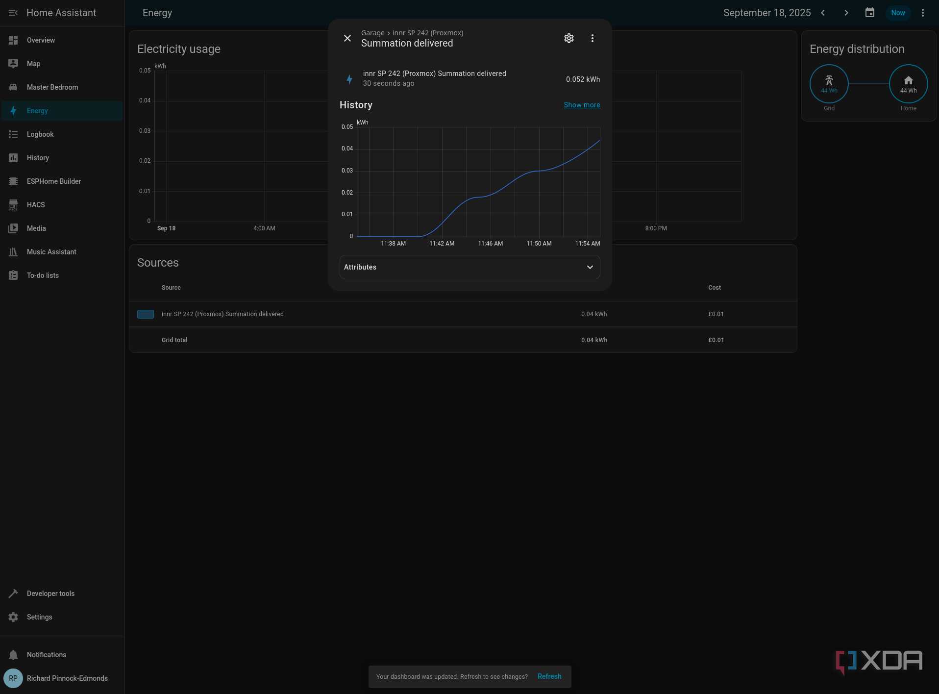 Home Assistant energy consumption for inner smart plug