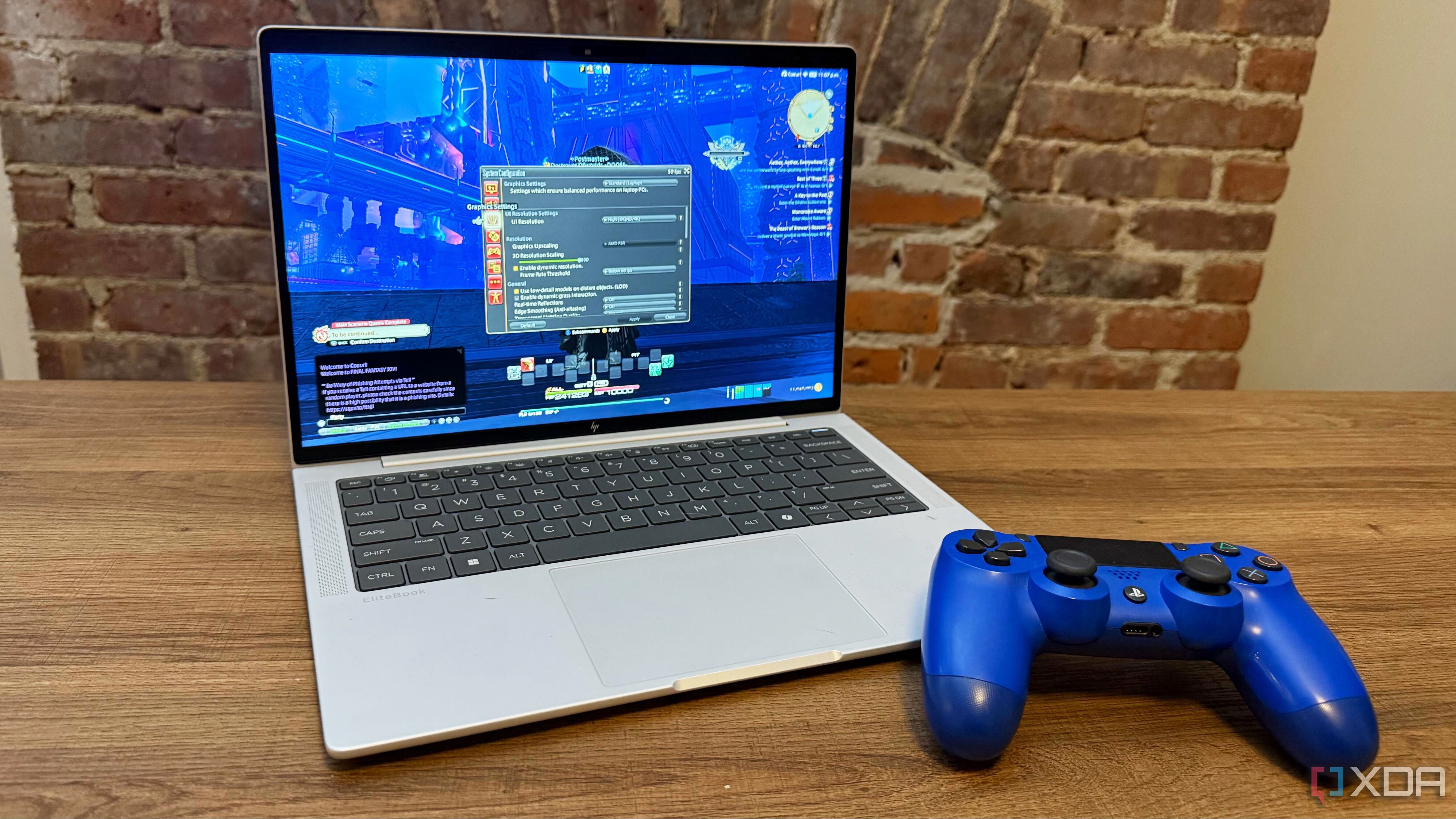 Checking the fps of Final Fantasy XIV, running on the HP EliteBook X G1i business laptop.