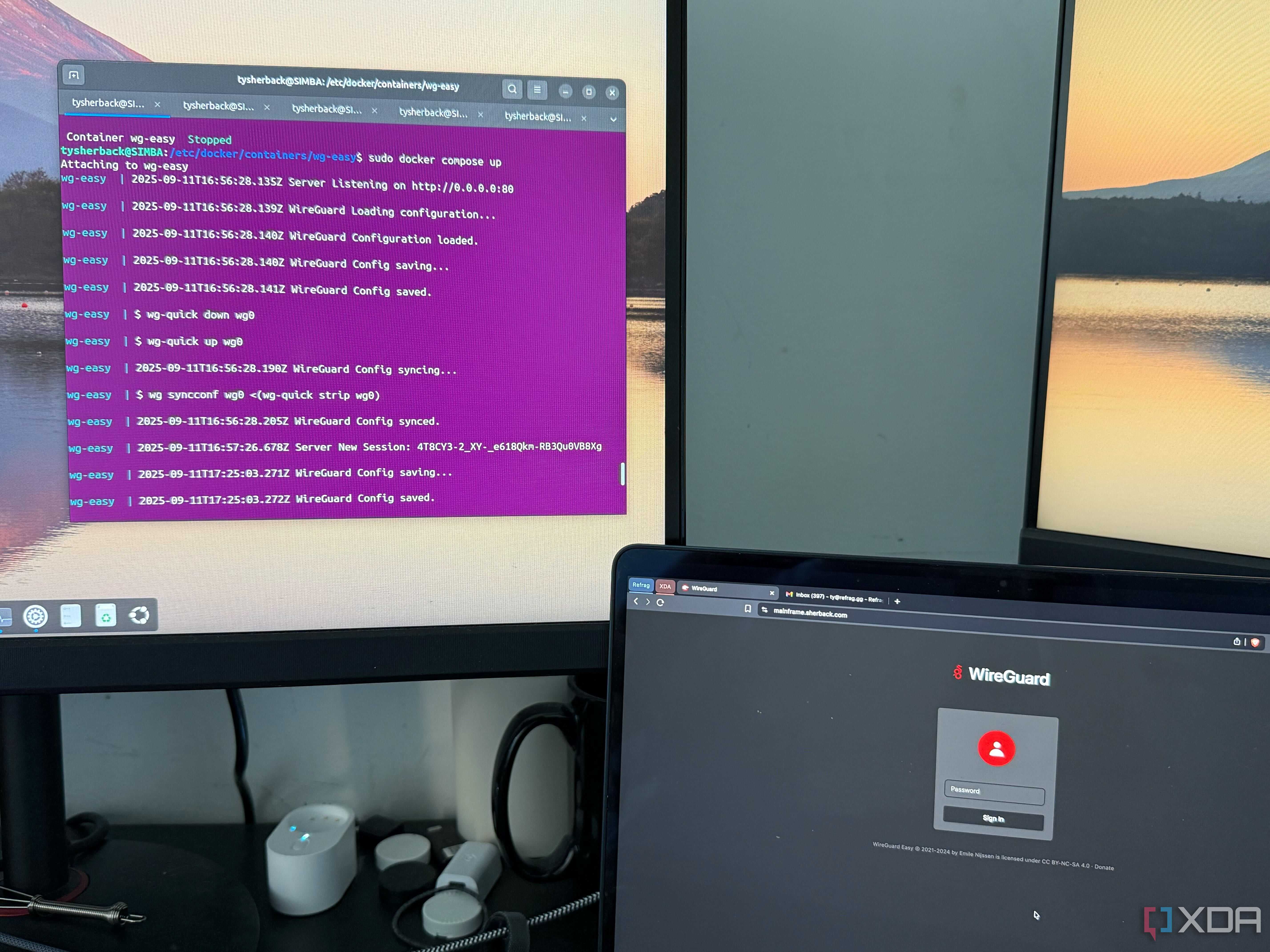 A photo of the WireGuard Easy web UI in front of an Ubuntu server