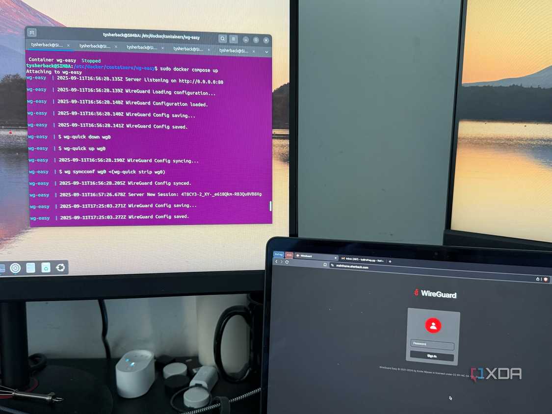 A photo of the WireGuard Easy web UI in front of an Ubuntu server