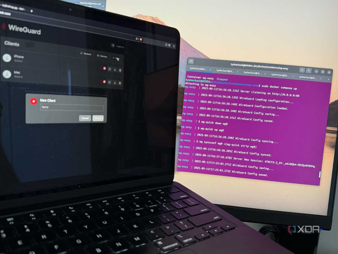 A photo of a laptop showing the Easy WireGuard web UI