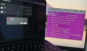 A photo of a laptop showing the Easy WireGuard web UI
