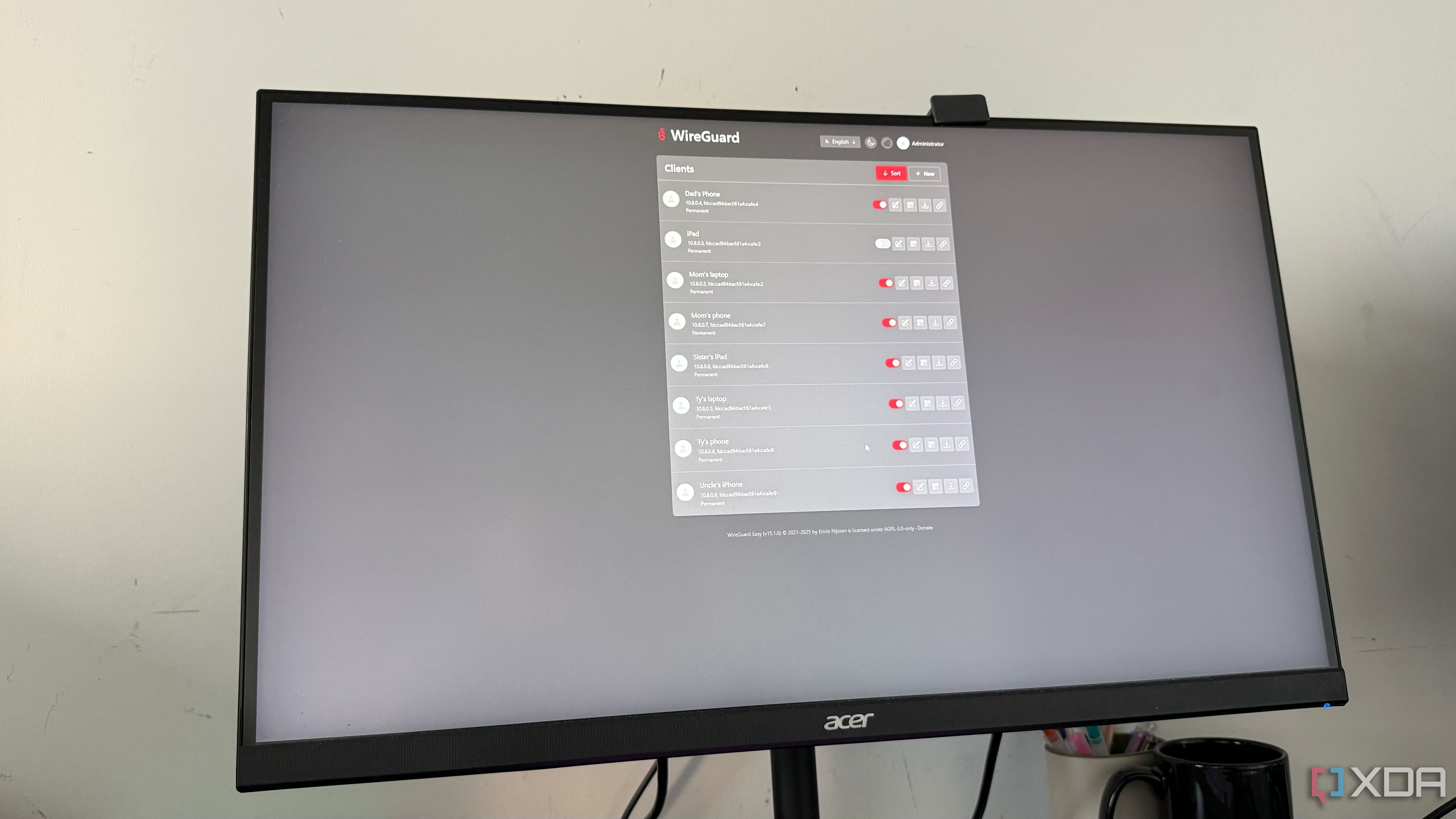 A photo of the wg-easy control panel