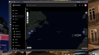 Screenshot of the map view in Immich showing a number photos taken in different places