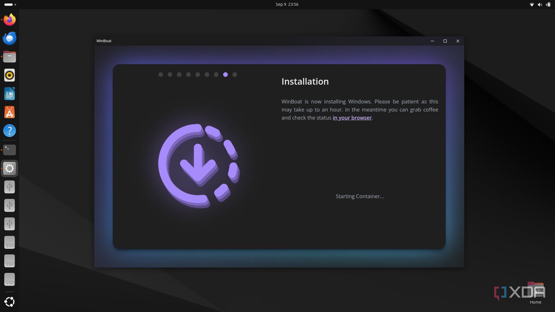 Installing and starting Windows container WinBoat