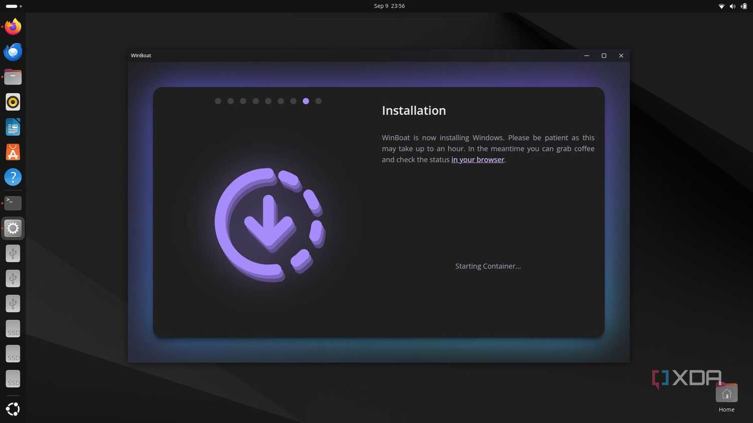 Installing and starting Windows container WinBoat