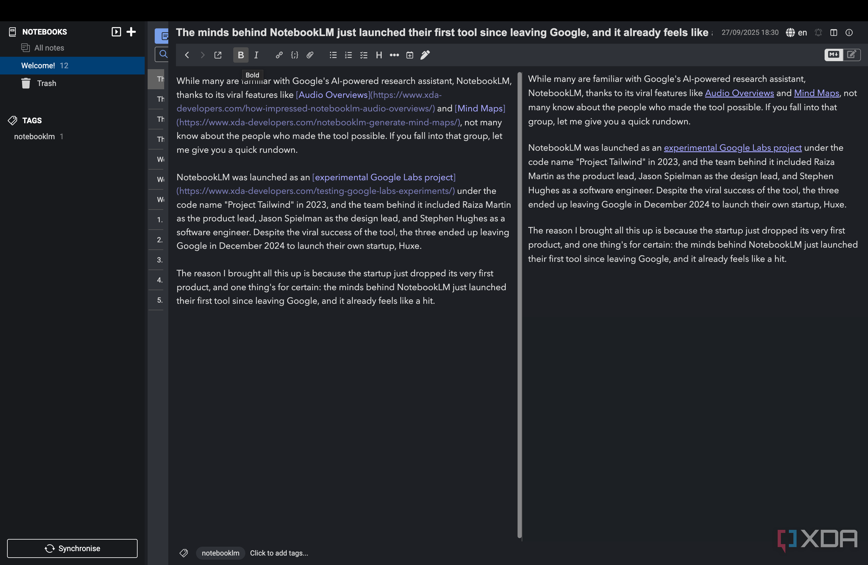 Joplin app displaying clipped content