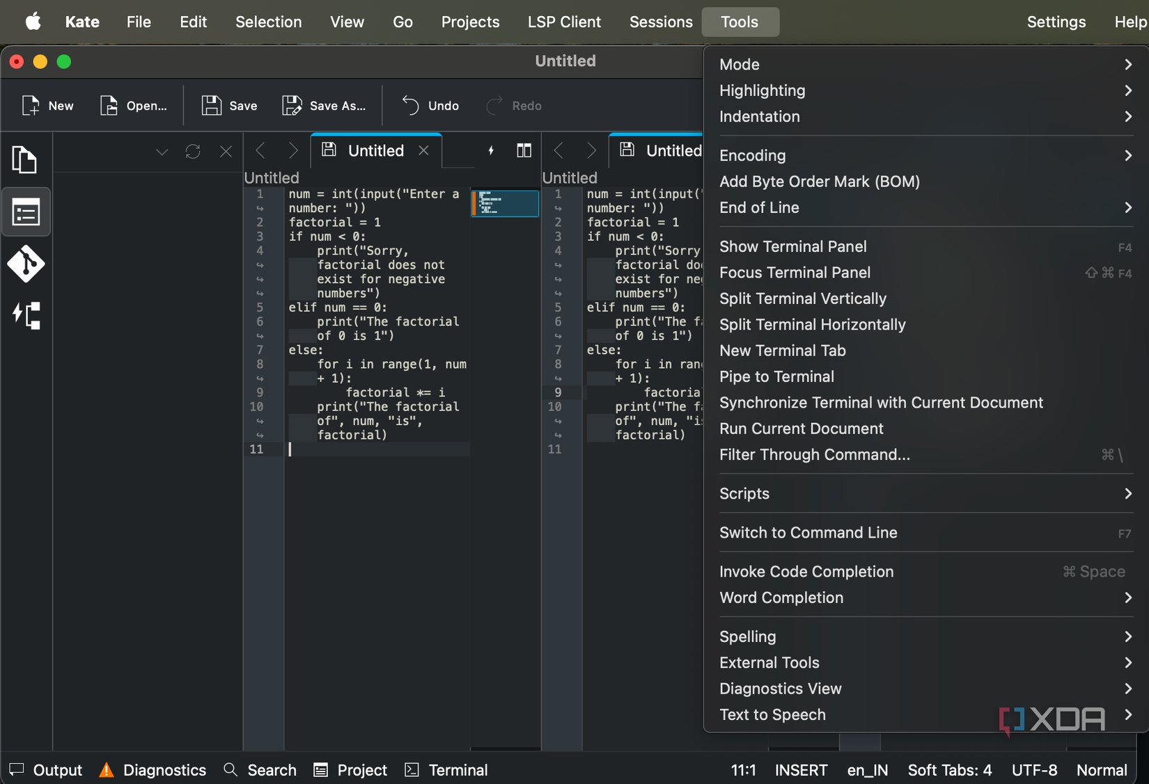 Kate tools for coding