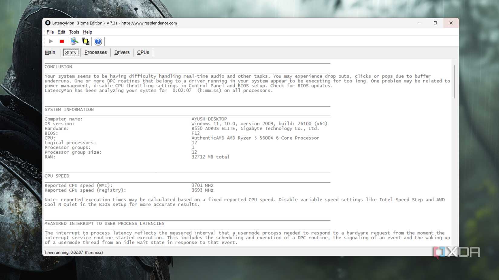 Running LatencyMon on a PC
