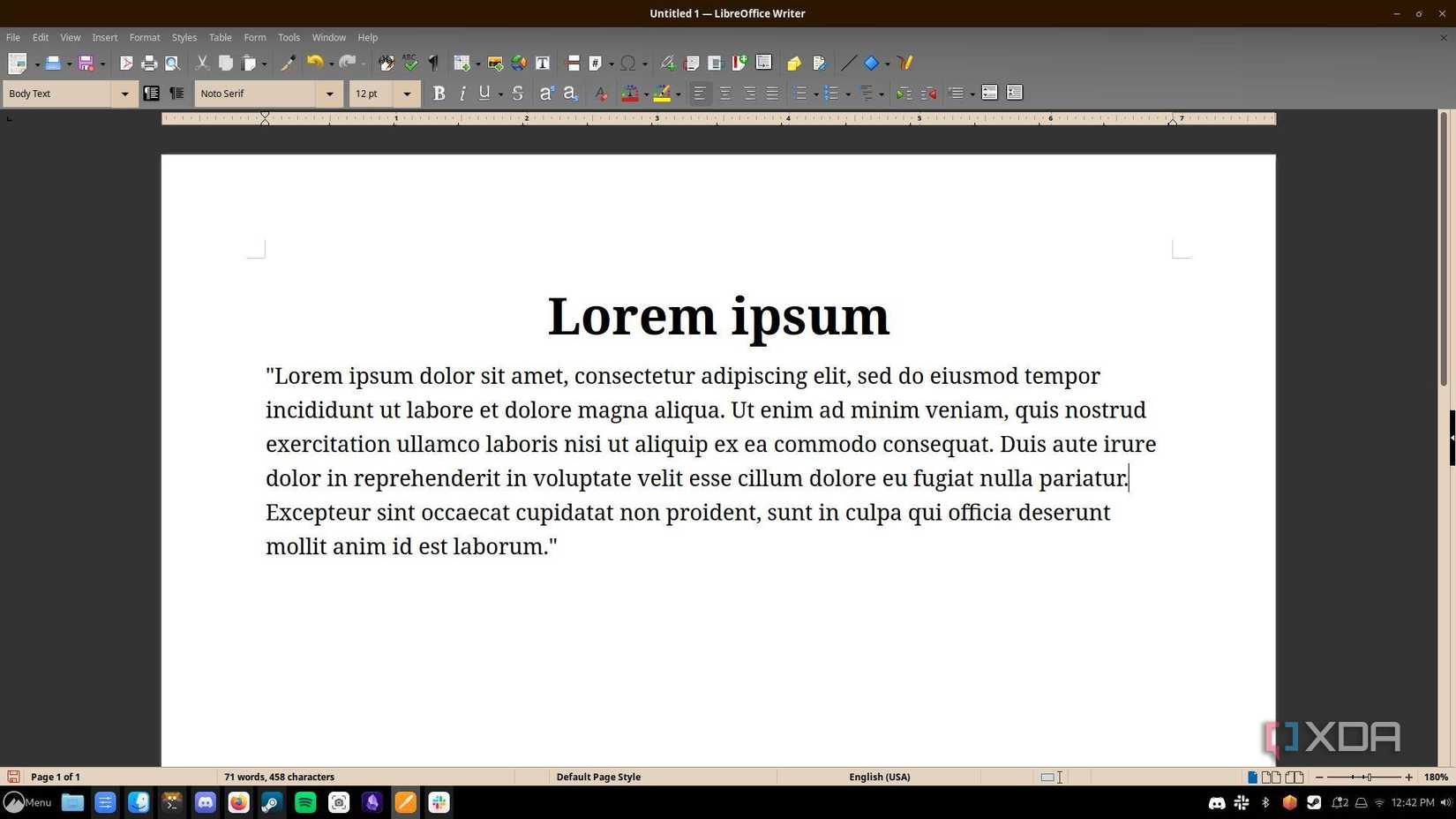 An example document in LibreOffice Writer on Linux