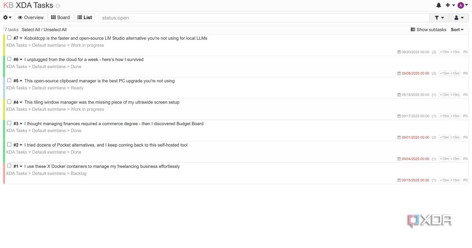 List view in Kanboard