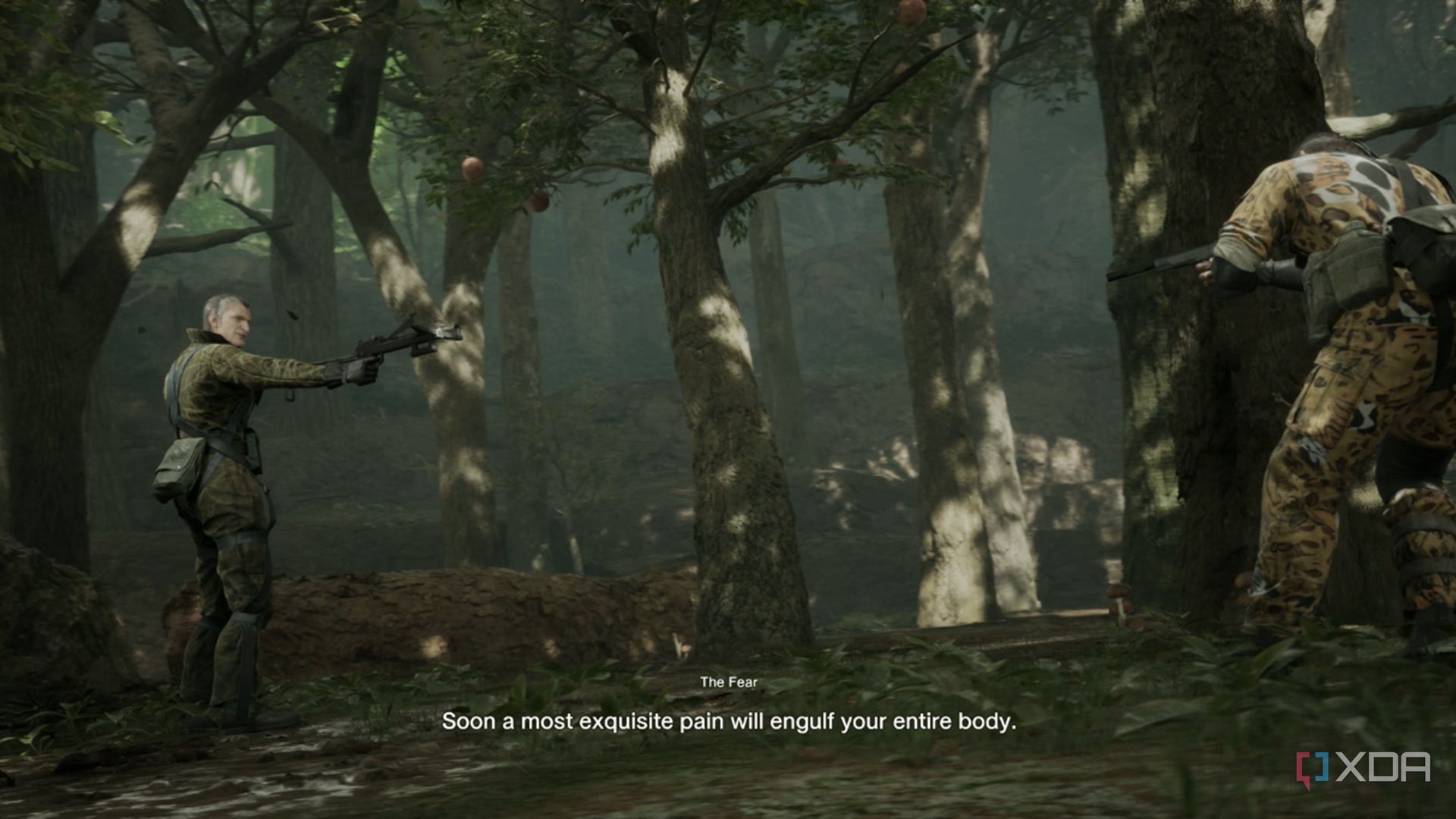 A screenshot of The Fear encounter in Metal Gear Solid Delta: Snake Eater